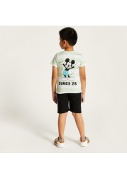 Disney Mickey Mouse Print Crew Neck T-shirt and Shorts Set