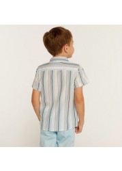 Juniors Striped Shirt with Chest Pocket and Short Sleeves