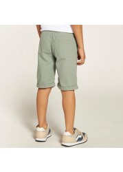 Juniors Solid Woven Shorts with Pockets and Drawstring Waistband