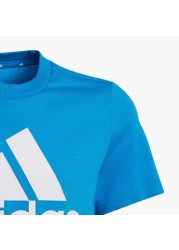 adidas Logo Print Crew Neck T-shirt with Short Sleeves