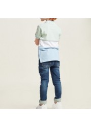 Juniors Solid Denim Pants with Button Closure and Pockets