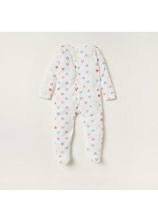 Juniors Printed Sleepsuit with Long Sleeves and Button Closure - Set of 3