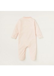 Giggles Embroidered Sleepsuit with Frill Detail and Snap Button Closure