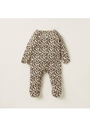 Juniors Leopard Print Closed Feet Sleepsuit with Long Sleeves