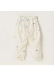 Giggles Floral Embroidered Pants with Elasticated Waistband