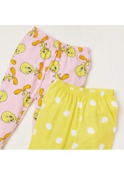 Tweety Print Leggings with Elasticated Waistband - Set of 2