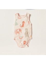 Juniors Printed Sleeveless Bodysuit with Button Closure - Set of 5