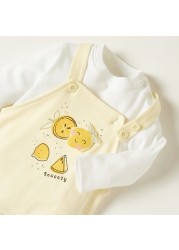 Juniors Solid Crew Neck T-shirt and Fruit Accented Dungaree Set