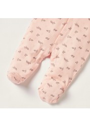 Juniors Printed Closed Feet Sleepsuit with Ruffles and Long Sleeves