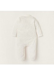 Giggles Bow Accented Sleepsuit with Long Sleeves and Frill Detail