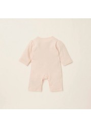 Giggles Solid Sleepsuit with Round Neck and Lace Inserts