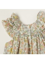 Giggles Floral Print Tiered Dress with Short Sleeves and Ruffle Detail