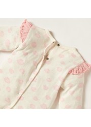 Juniors Printed Sleepsuit with Ruffles and Button Closure