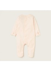 Giggles Solid Closed Feet Sleepsuit with Long Sleeves and Lace Detail