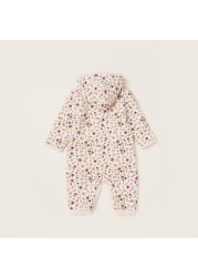 Juniors All-Over Floral Print Sleepsuit with Long Sleeves and Hood