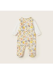 Juniors Floral Print Closed Feet Sleepsuit with Long Sleeves