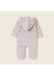 Juniors All-Over Printed Closed Feet Sleepsuit with Long Sleeves and Hood