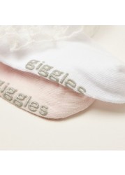 Giggles Solid Socks with Lace Detail - Set of 2