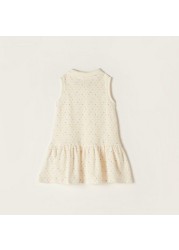 Juniors Polka Dot Sleeveless Polo Dress with Button Closure