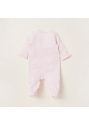 Juniors Printed Closed Feet Sleepsuit with Long Sleeves and Ruffle Detail