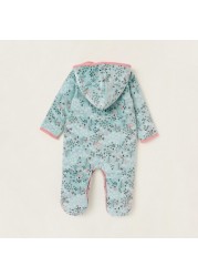 Juniors All-Over Printed Closed Feet Sleepsuit with Long Sleeves and Hood