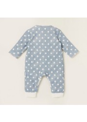 Juniors Polka Dots Print Sleepsuit with Long Sleeves and Lace Detail