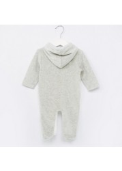 Juniors Bear Embroidery Closed Feet Sleepsuit with Long Sleeves and Hood