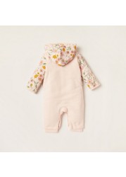 Juniors Floral Print Sleepsuit with Long Sleeves and Hood