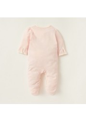 Juniors Printed Closed Feet Sleepsuit with Long Sleeves and Frill Detail