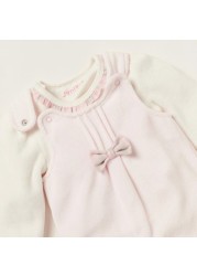 Juniors Solid T-shirt and Bow Detail Dungaree Set