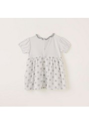 Giggles Polka Dot Print Dress with Puff Sleeves and Tie-Up Belt