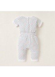 Juniors All-Over Printed Sleepsuit with Short Sleeves and Bow Detail