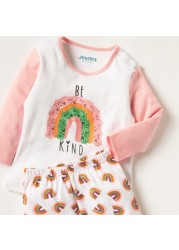 Juniors Printed Round Neck T-shirt and Pyjama Set