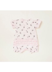 Juniors All-Over Printed Romper with Short Sleeves and Frill Detail