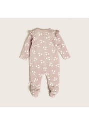 Juniors All-Over Cherry Print Closed Feet Sleepsuit with Long Sleeves