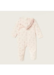 Juniors Floral Print Sleepsuit with Long Sleeves and Hood