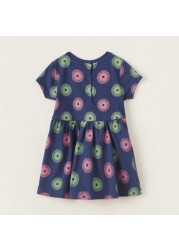 Expo 2020 Printed Short Sleeves Dress with Button Closure