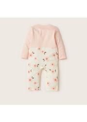 Juniors Floral Print Sleepsuit with Long Sleeves