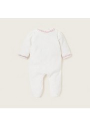 Juniors Embroidered Closed Feet Sleepsuit with Long Sleeves and Bow Applique