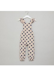 Giggles Solid Long Sleeves T-shirt with Polka Dot Print Dungarees