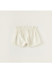 Giggles Textured Shorts with Elasticated Waistband and Button Detail