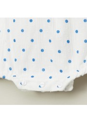 Giggles Polka Dot Print Romper with Round Neck and Frill Cap Sleeves