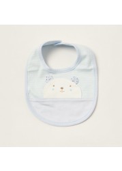 Juniors Striped Bib with Press Button Closure and Bear Embroidery