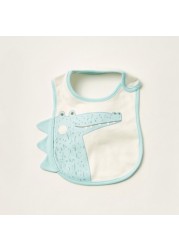 Juniors Printed Bib with Button Closure and Dinosaur Embroidery