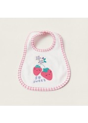 Juniors Strawberry Embroidered Bib with Snap Button Closure