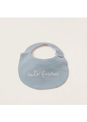 Juniors Text Embroidered Bib with Press Button Closure