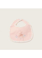 Juniors Floral Embroidered Bib with Press Button Closure