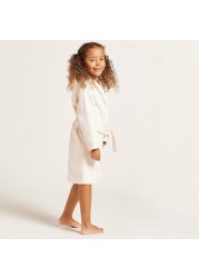 Juniors Text Embroidered Bathrobe with Hood and Tie-Ups