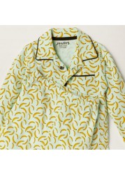 Juniors Banana Print Shirt and Full Length Pyjama Set