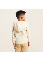 Textured Hooded Shirt with Long Sleeves and Patch Pockets
